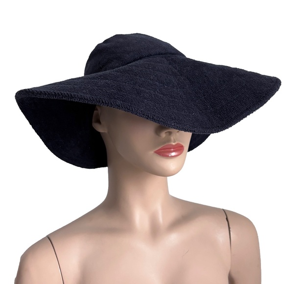 Vintage Norma Kamali for Stetson Hat Wide Brim Floppy Navy Terry Cloth HTF OS main image 6
